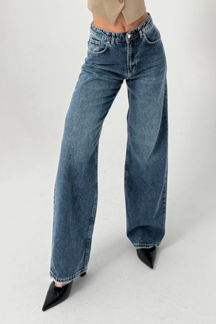 Palazzo Jean Pantolon Tintli Kar Deep Blue